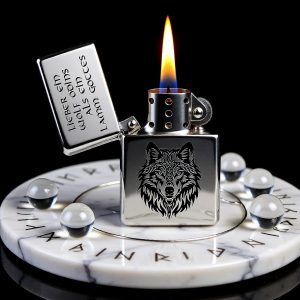 ZORR Feuerzeug silber mit Wolf-Motiv – graviertes Benzinfeuerzeug „Lieber ein Wolf Odins als ein Lamm Gottes“