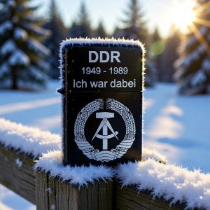 ZORR Feuerzeug schwarz mit DDR-Gravur – „1949–1989 Ich war dabei“ Benzinfeuerzeug im Nostalgie-Stil