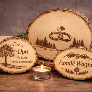 Personalisierte Holzscheibe mit Wunschmotiv und Wunschtext – individuelles Geschenk aus Holz