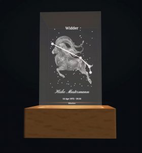 Personalisierte 3D-Innenglasgravur Sternzeichen – Kristallglasblock mit Name, Geburtsdatum & beleuchtetem Sockel