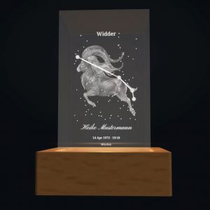 Personalisierte 3D-Innenglasgravur Sternzeichen – Kristallglasblock mit Name, Geburtsdatum & beleuchtetem Sockel